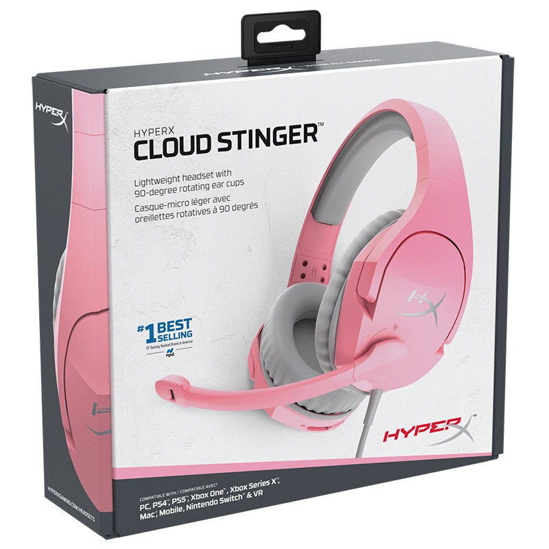 Pink HyperX gaming headset in a box
