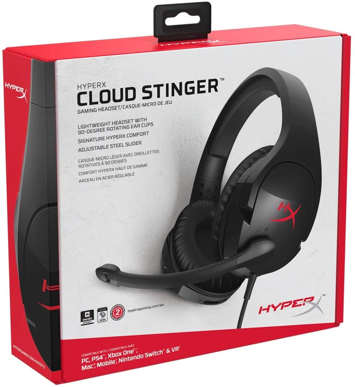 Black/Red HyperX gaming headset in a box